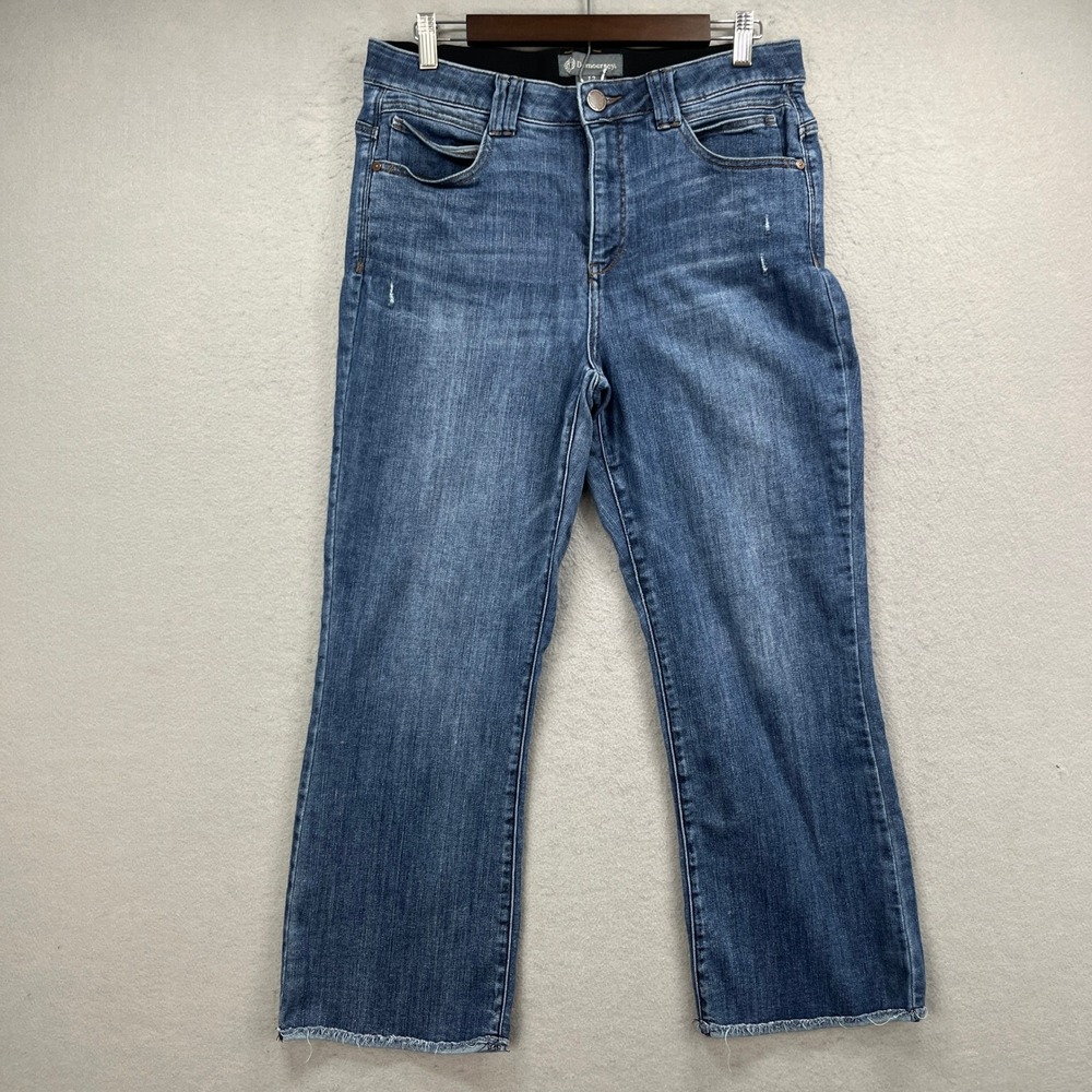 Democracy Jeans Womens 12 Blue Denim Ab Technology Straight Leg Raw Hem Stretch